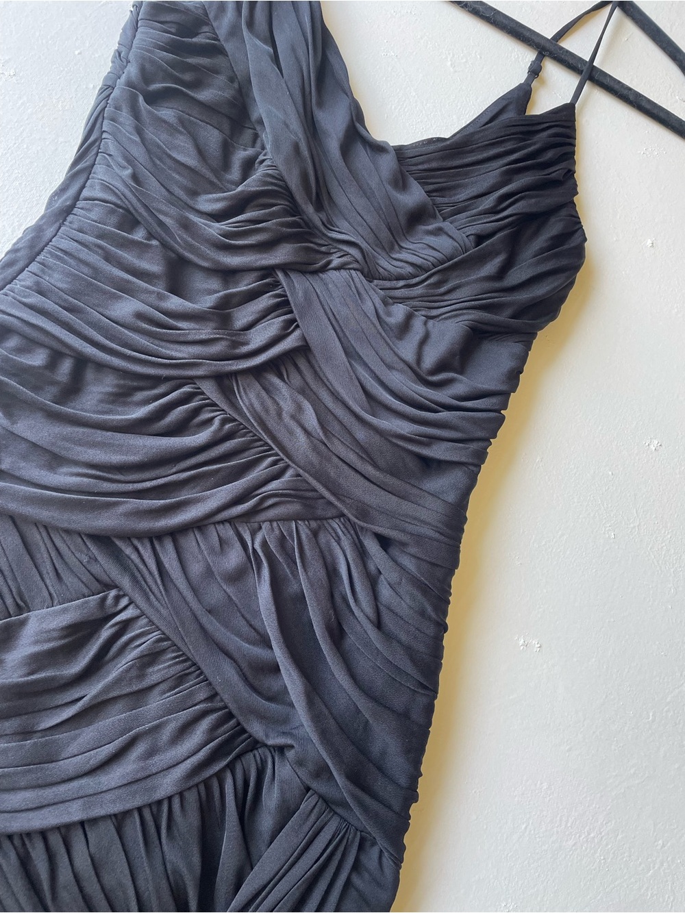 Halston Heritage Black Ruched Midi Slip Dress
